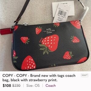Coach Black Bag with Red Strawberry Design